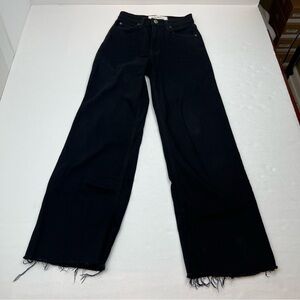Reformation Womens Size 23 Black Stretch Flood Jean Pant‎ Wide Leg Crop Frayed